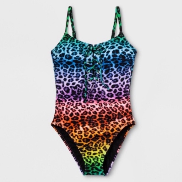 rainbow leopard print bathing suit